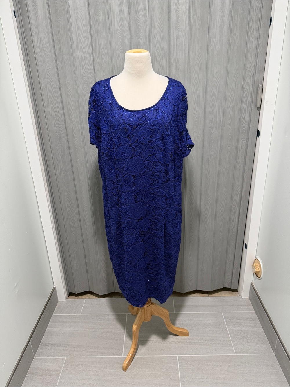 Blue Lace Short-Sleeve Women's Dress